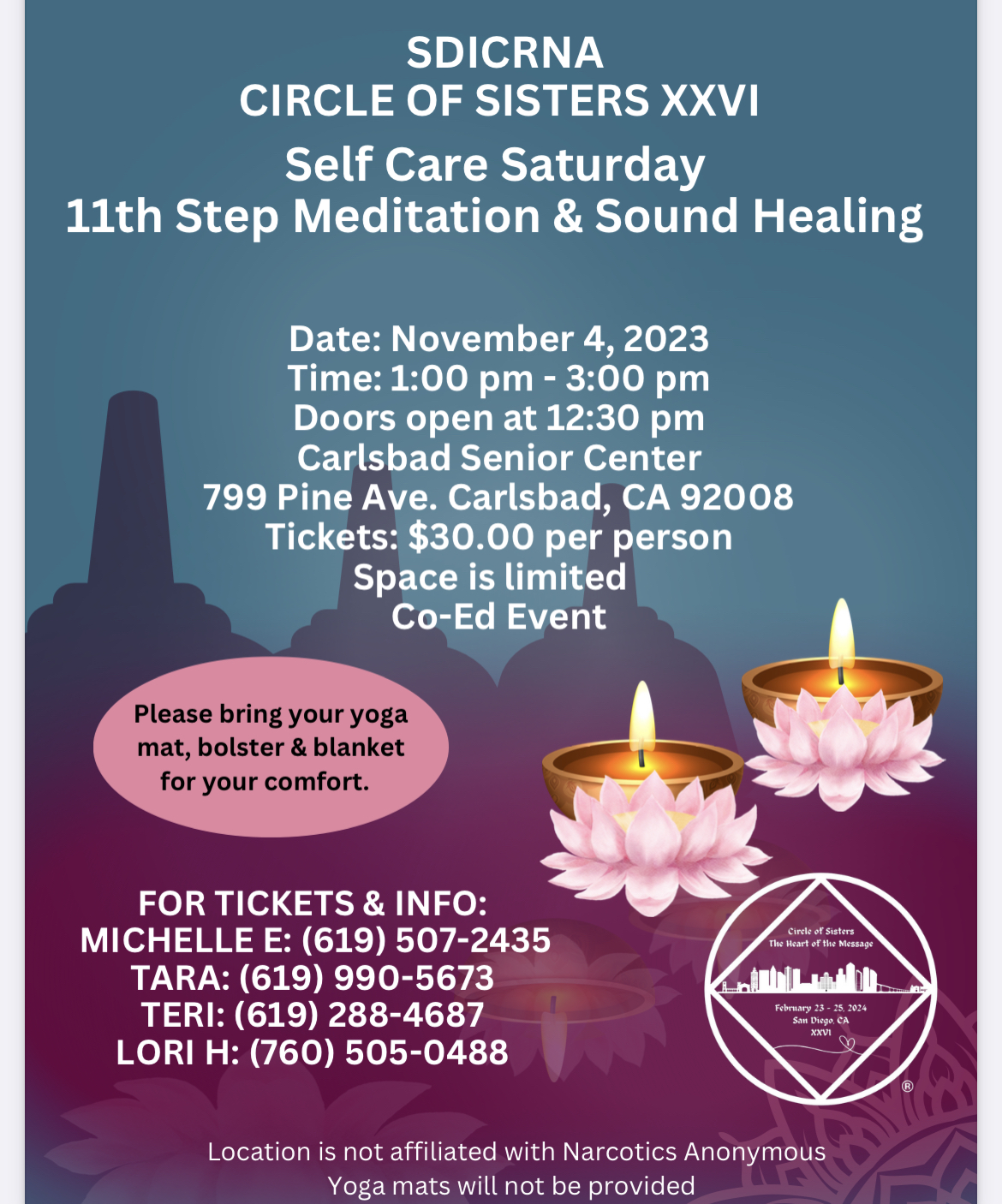 Circle of Sisters Self Care Saturday to San Diego Narcotics