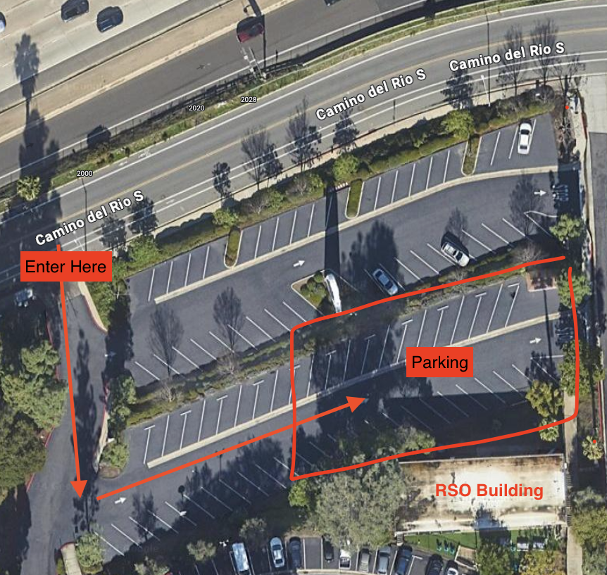 A screenshot of google maps satellite view showing the location and approach to the RSO building.