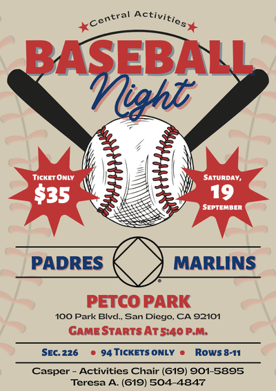 Central Activities Baseball Night Padres vs Marlins