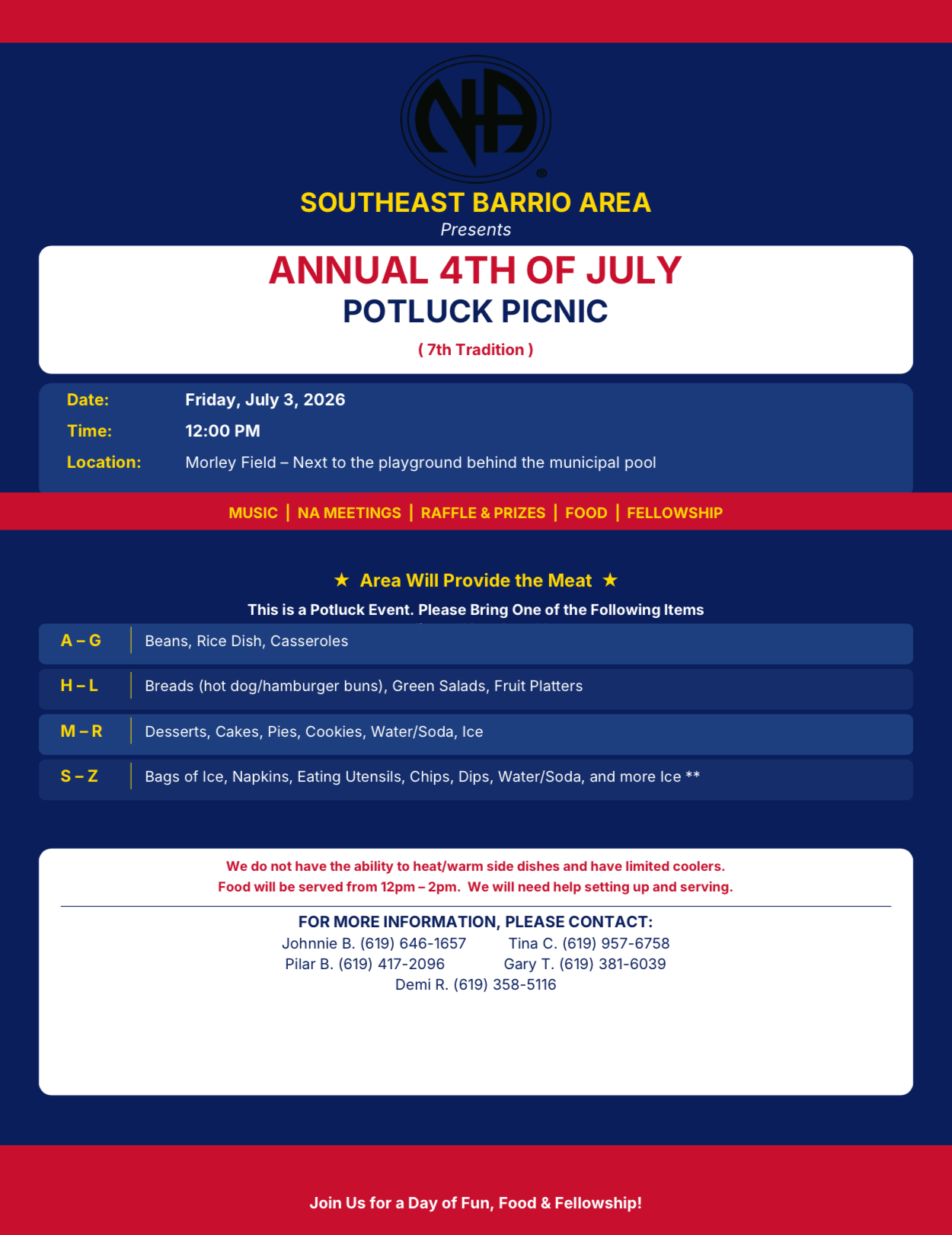 Southeast Barrio Area Narcotics Anonymous Annual 4th of July Picnic