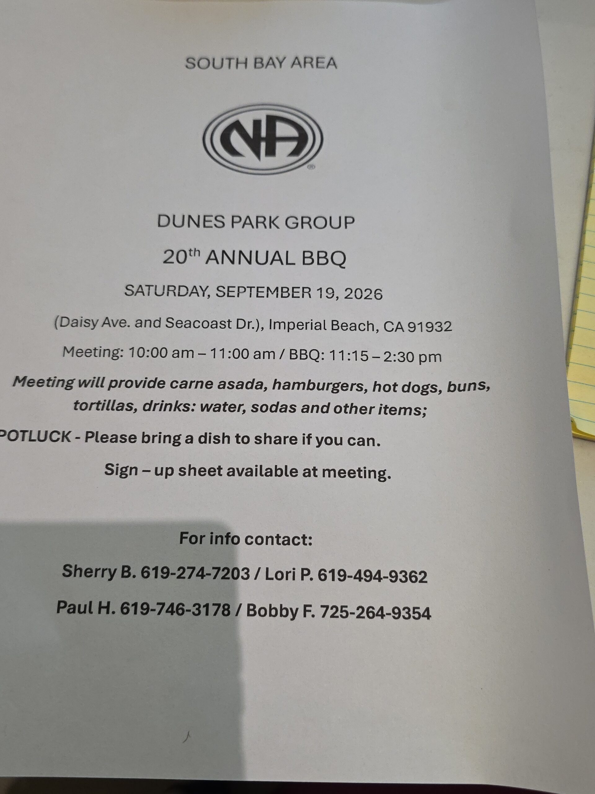 DUNES PARK GROUP 20th ANNUAL BBQ